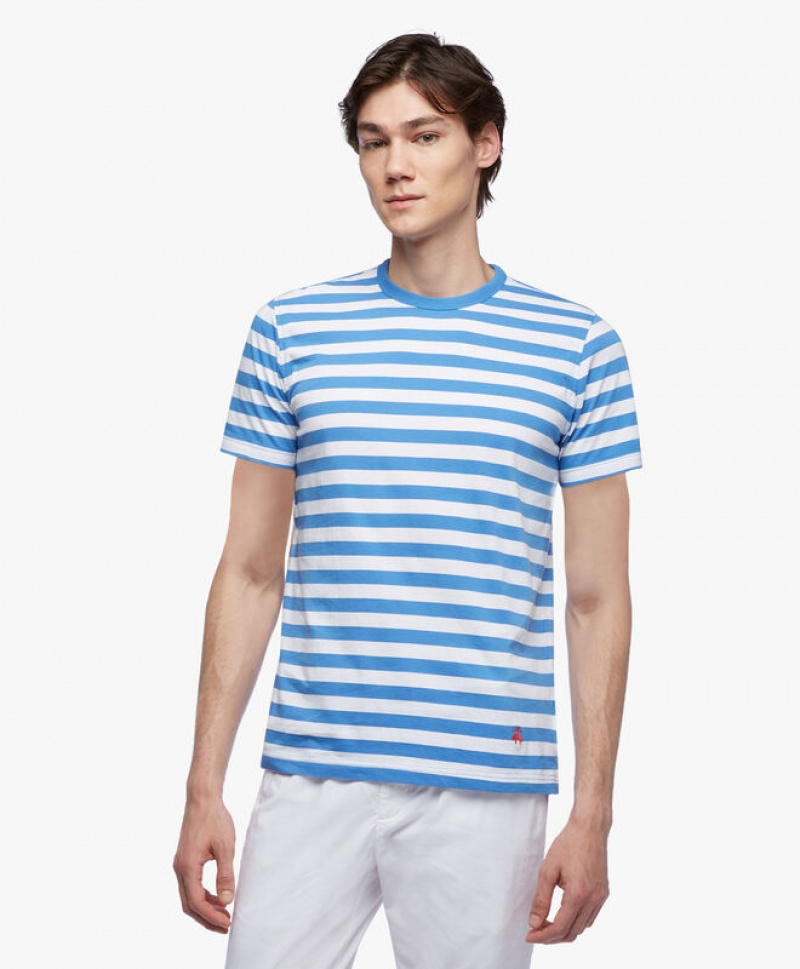 Blue Brooks Brothers Supima Cotton Slim Striped Men T-shirts | FCJ-839124