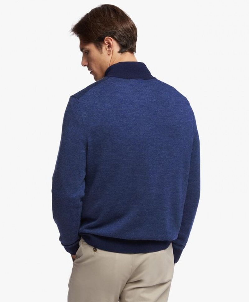 Blue Brooks Brothers Washable Merino Wool Bird's-Eye Half-Zip Men Sweaters | JIL-270684