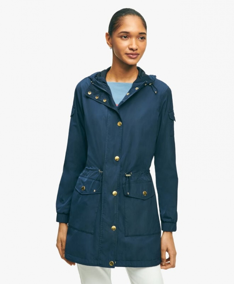 Blue Brooks Brothers Water Resistant Hooded Anorak Women Coats | XDK-296173