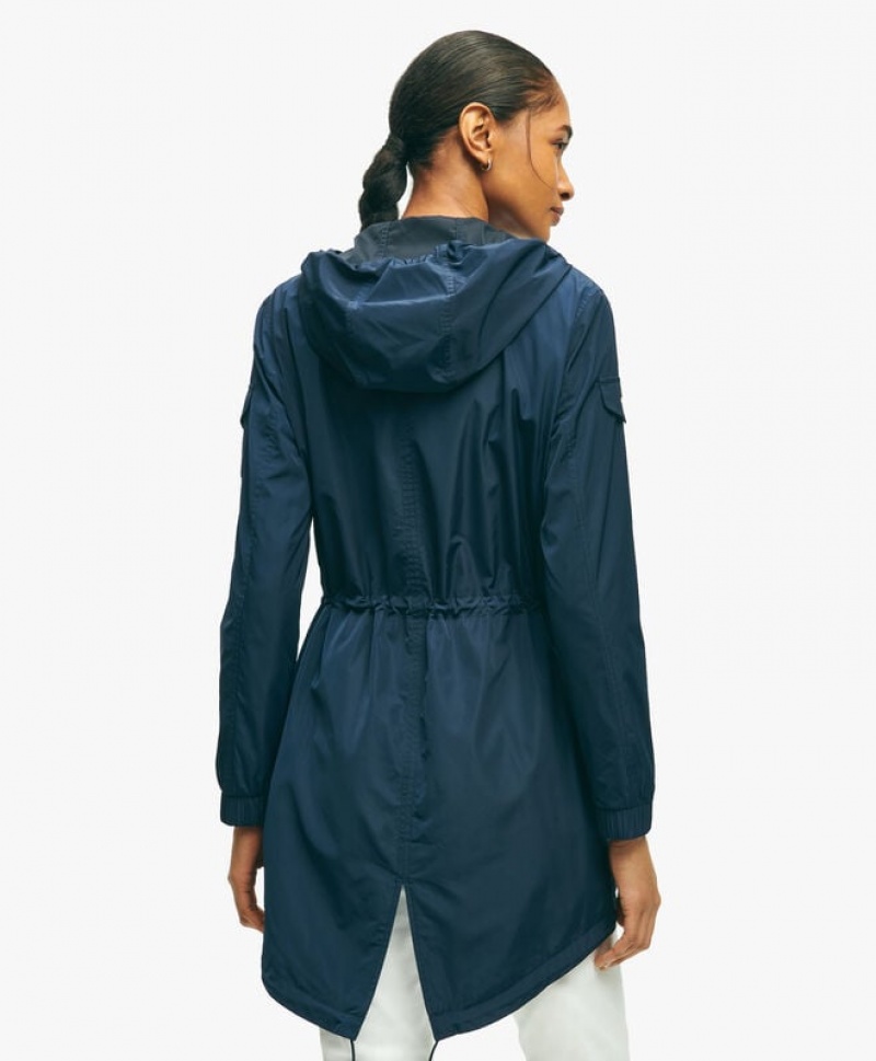 Blue Brooks Brothers Water Resistant Hooded Anorak Women Coats | XDK-296173