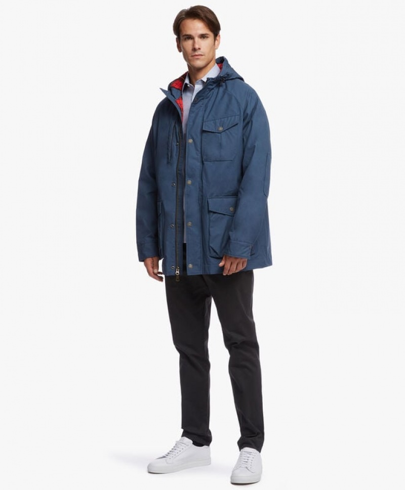 Blue Brooks Brothers Waxed-Cotton Hooded Barn Men Coats | OWG-491356