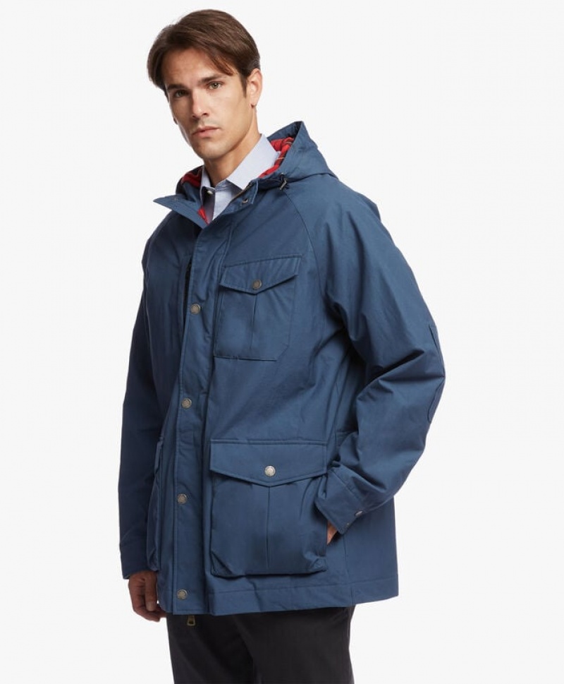 Blue Brooks Brothers Waxed-Cotton Hooded Barn Men Coats | OWG-491356