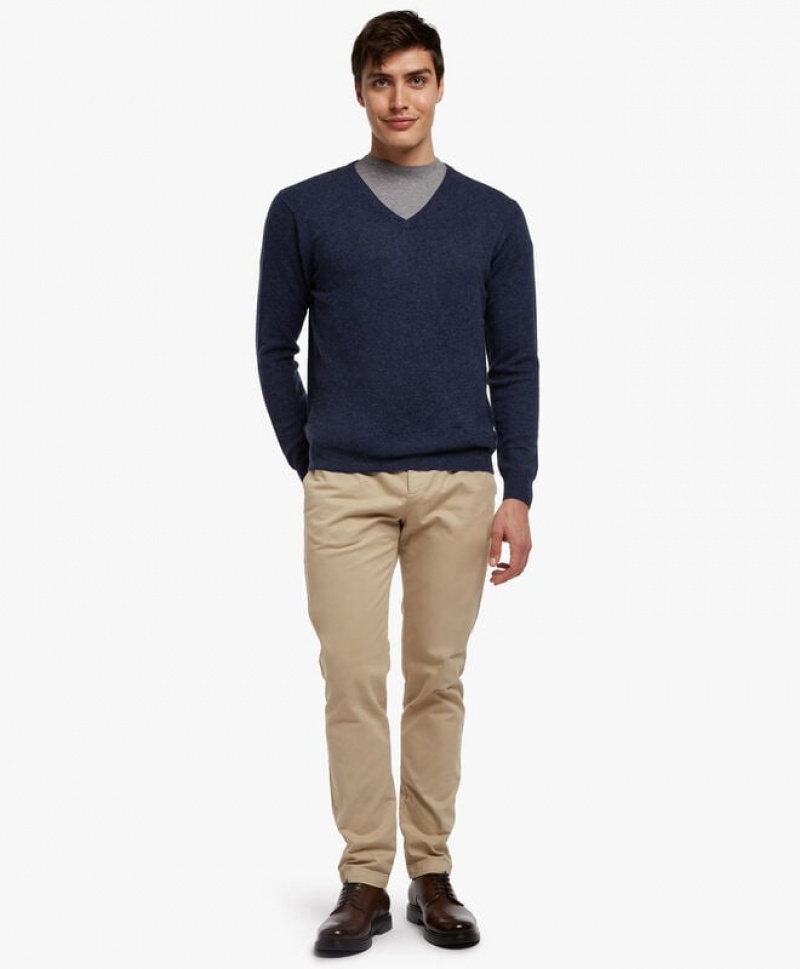 Blue Brooks Brothers Wool and Cashmere V-Neck Men Sweaters | OYD-921703