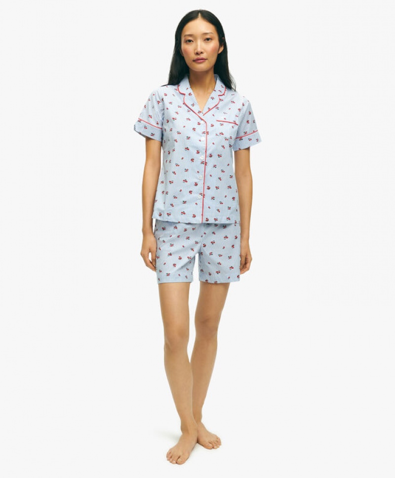 Blue / Red Brooks Brothers Cotton Poplin Floral Women Nightwear | ZWU-312450