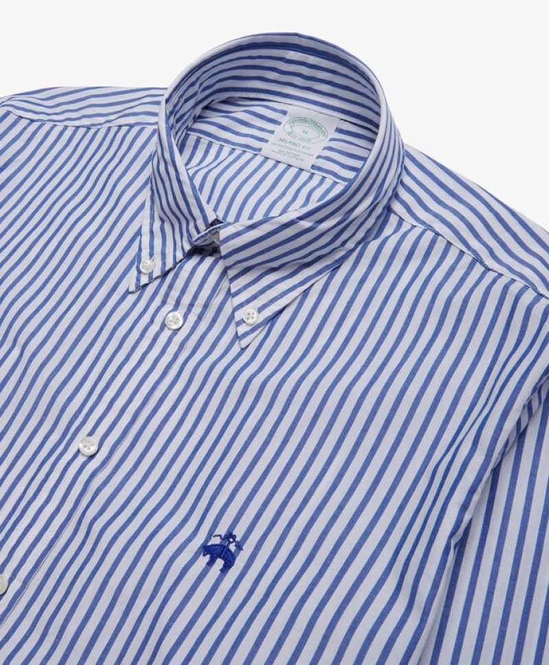 Blue / White Brooks Brothers Milano Slim-fit, Broadcloth, Button-Down Collar Men Shirts | RXA-947625