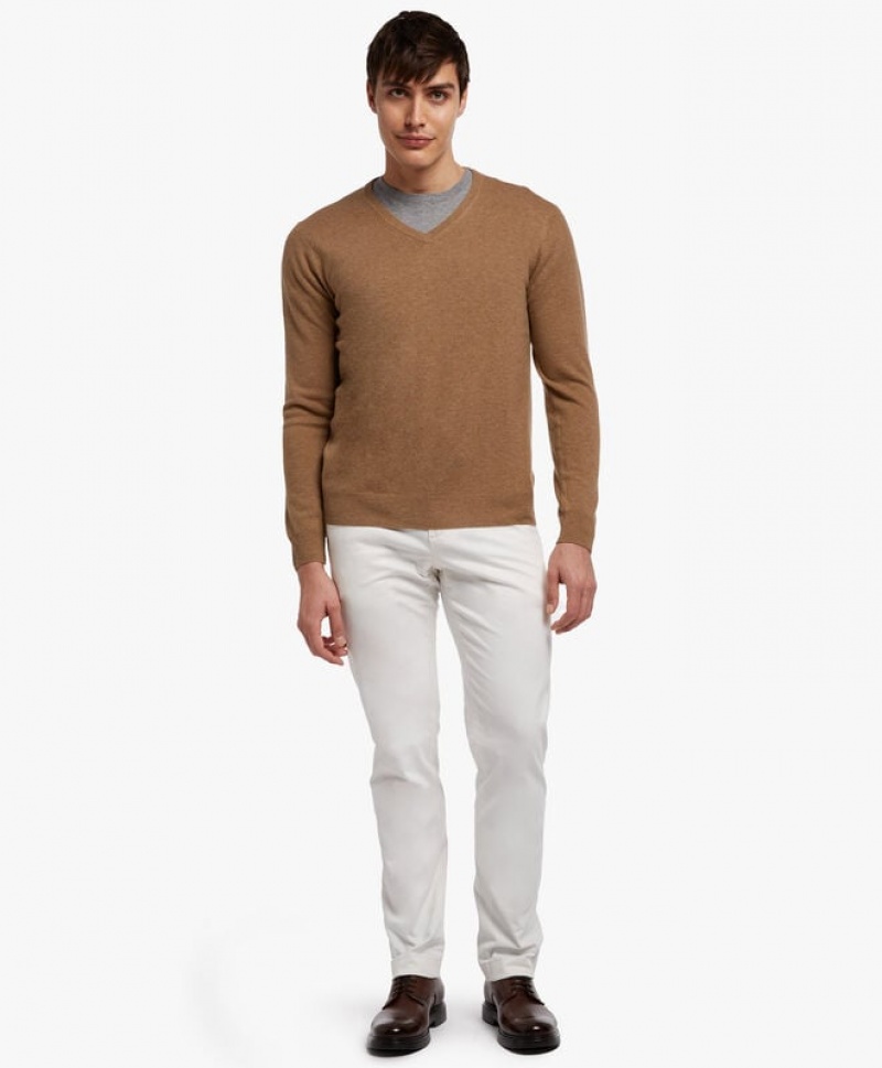 Brown Brooks Brothers Cashmere V-Neck Men Sweaters | TYG-594378