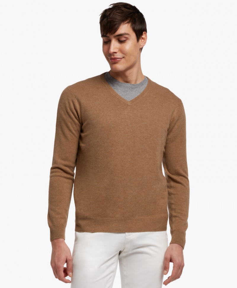 Brown Brooks Brothers Cashmere V-Neck Men Sweaters | TYG-594378