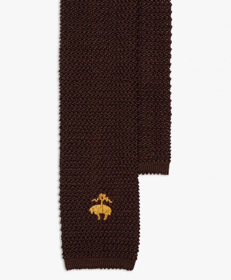 Brown Brooks Brothers Knitted with Logo Men Ties | ZHN-127439