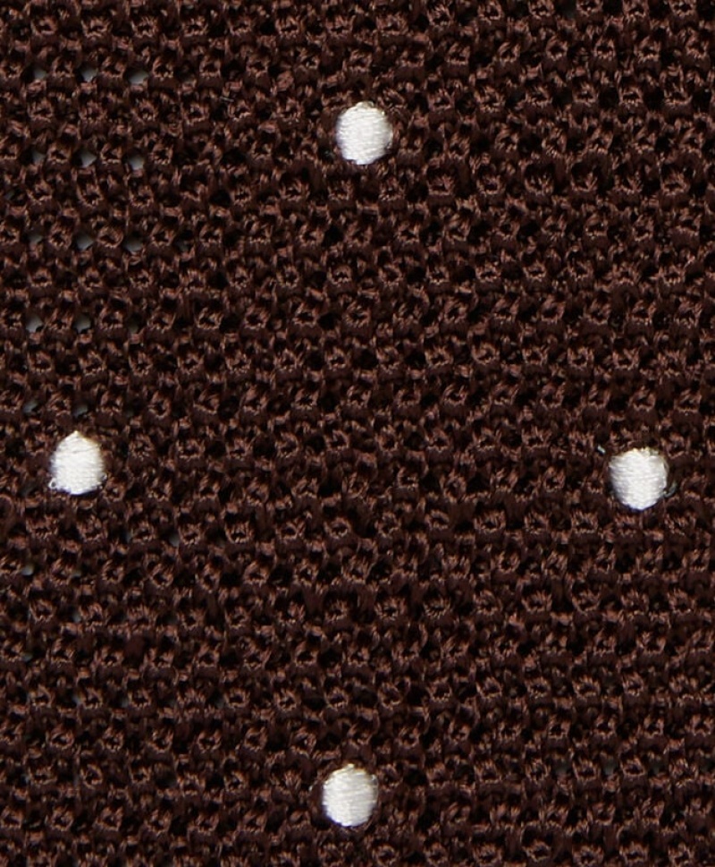 Brown Brooks Brothers Knitted with Polka Dots Men Ties | SLU-629850