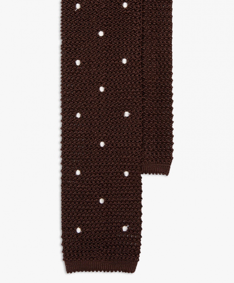 Brown Brooks Brothers Knitted with Polka Dots Men Ties | SLU-629850