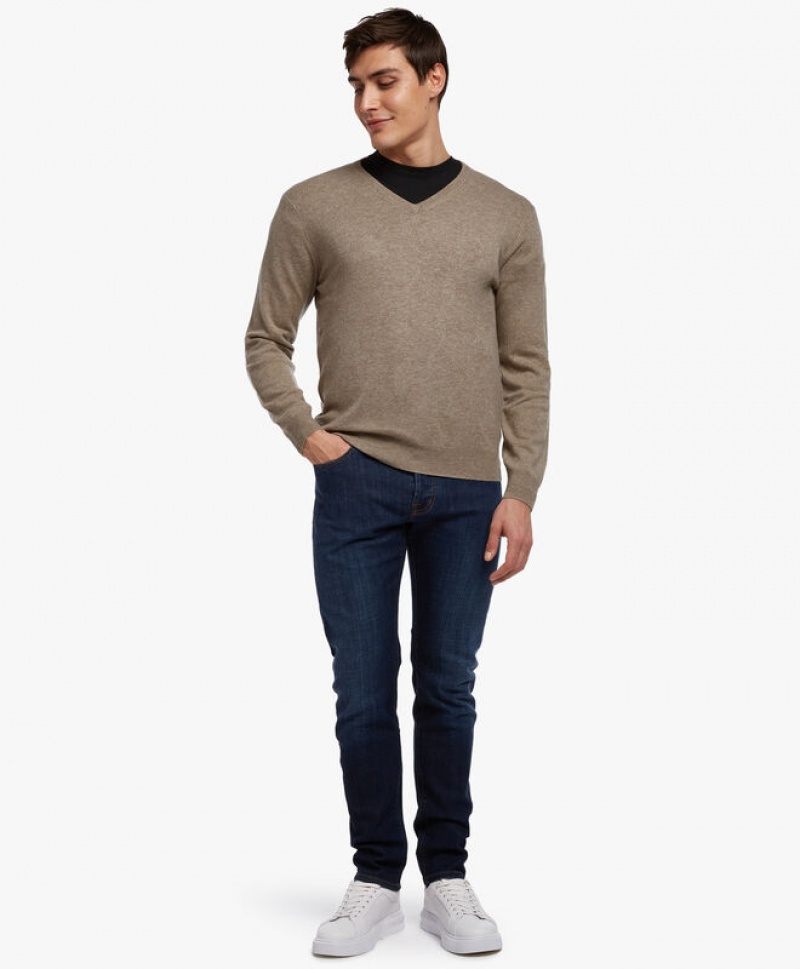 Brown Brooks Brothers Wool and Cashmere V-Neck Men Sweaters | QCU-014392