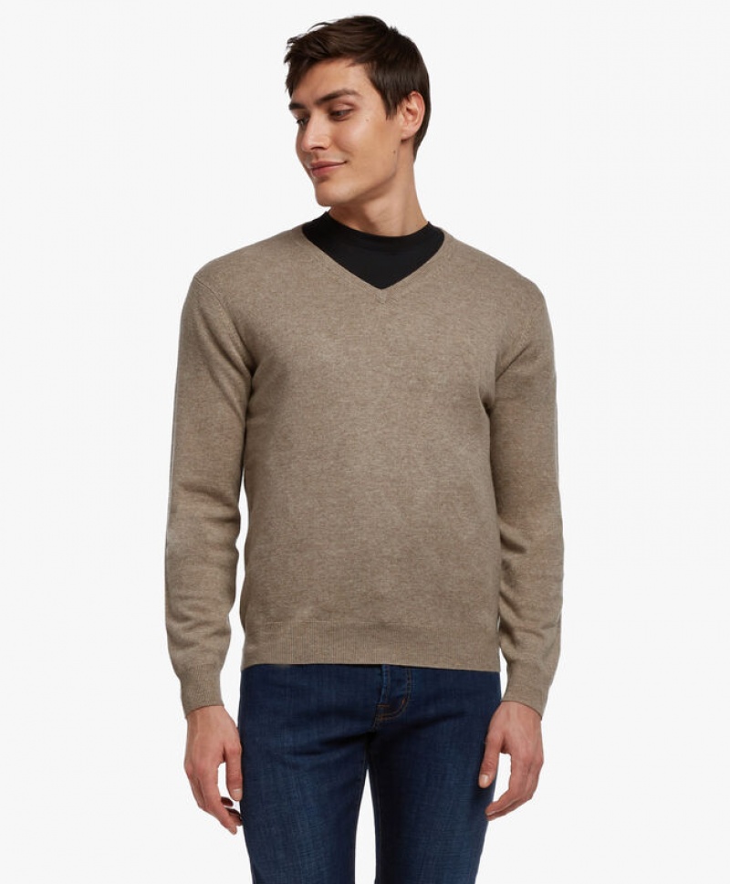 Brown Brooks Brothers Wool and Cashmere V-Neck Men Sweaters | QCU-014392