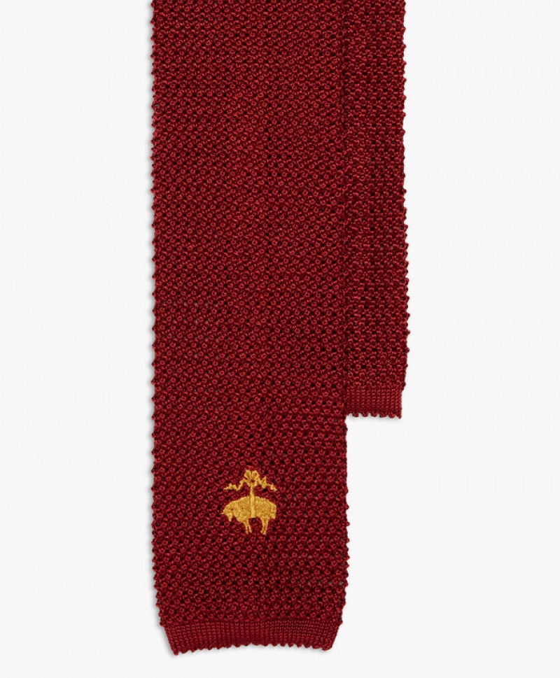 Burgundy Brooks Brothers Knitted with Logo Men Ties | YMV-601524