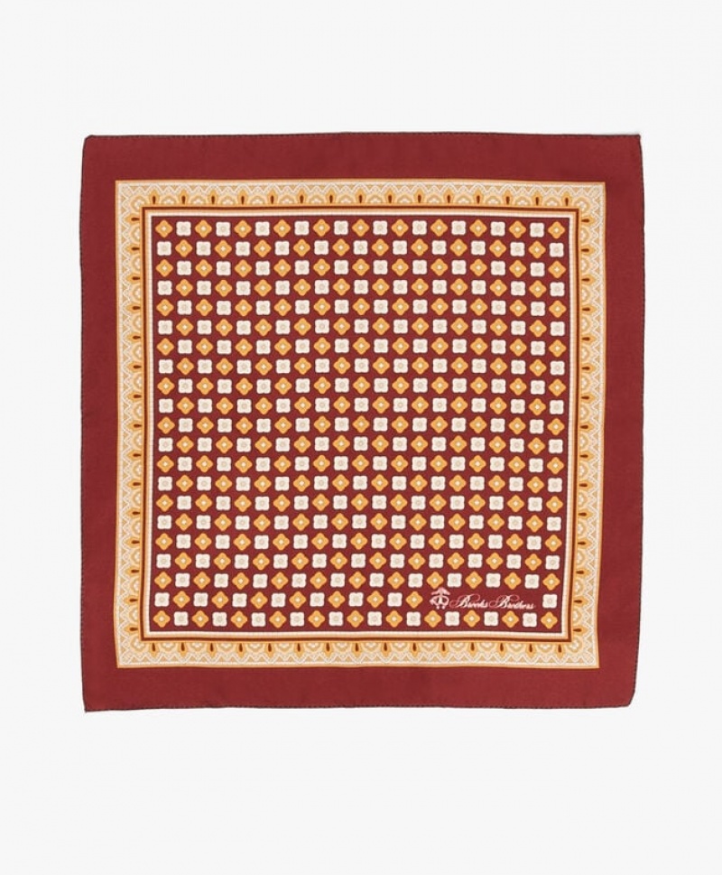 Burgundy / Brown Brooks Brothers Silk Logo Pocket Square Men Ties | YDO-079451