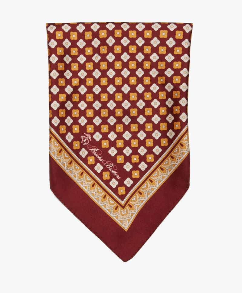 Burgundy / Brown Brooks Brothers Silk Logo Pocket Square Men Ties | YDO-079451