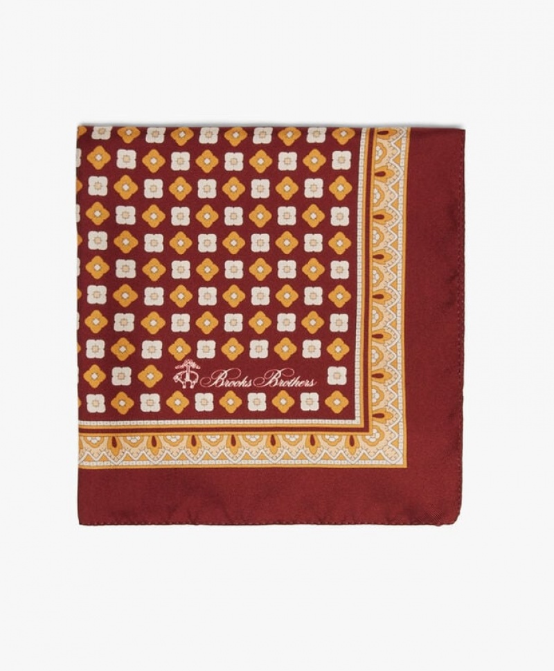 Burgundy / Brown Brooks Brothers Silk Logo Pocket Square Men Ties | YDO-079451