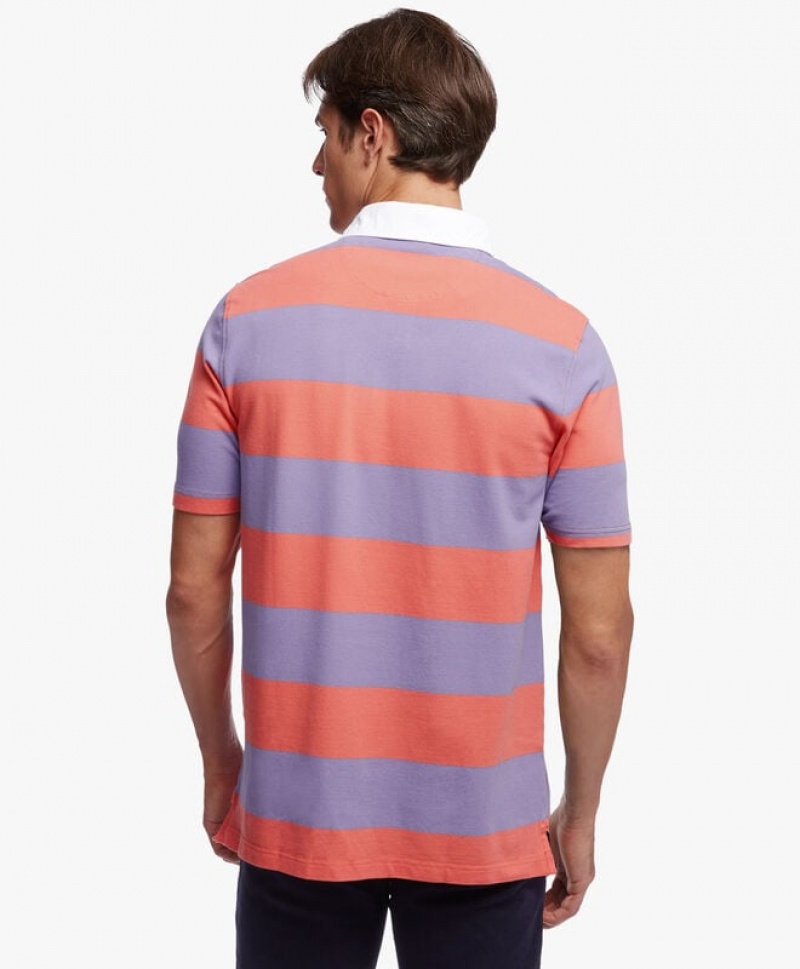 Coral / Purple Brooks Brothers Slim-fit Rugby Stripe Stretch Pique Men Polo | GVH-081927