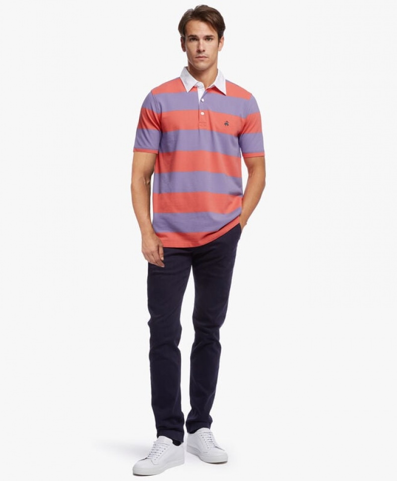 Coral / Purple Brooks Brothers Slim-fit Rugby Stripe Stretch Pique Men Polo | GVH-081927