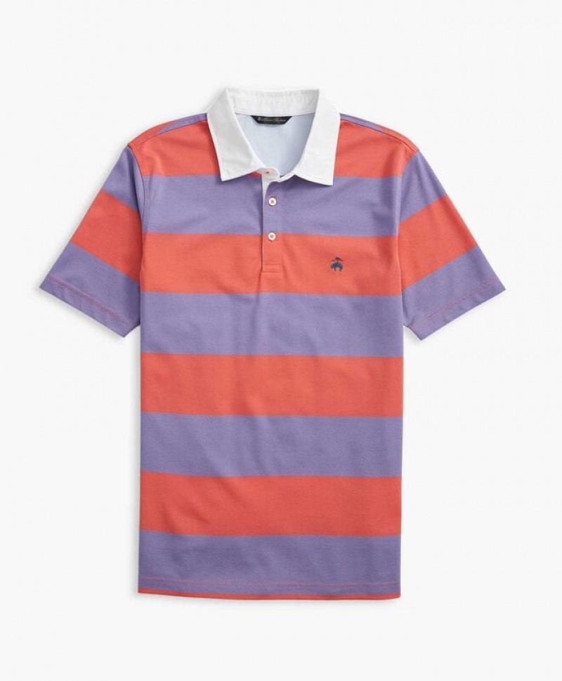 Coral / Purple Brooks Brothers Slim-fit Rugby Stripe Stretch Pique Men Polo | GVH-081927