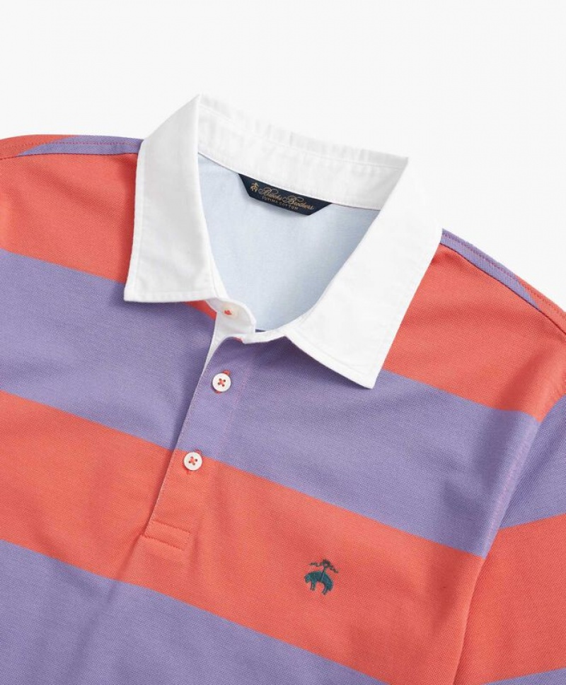 Coral / Purple Brooks Brothers Slim-fit Rugby Stripe Stretch Pique Men Polo | GVH-081927