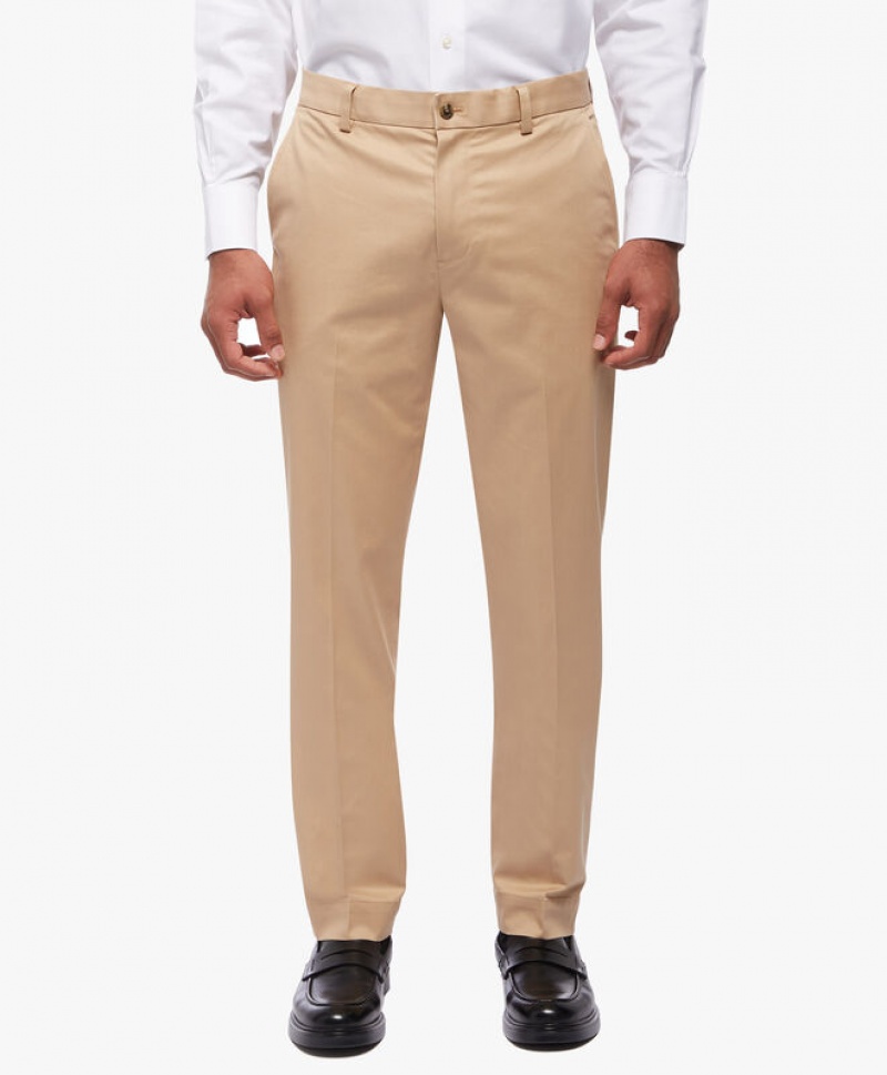 Dark Beige Brooks Brothers Milano Stretch Chino Men Casual Pants | FAS-109732