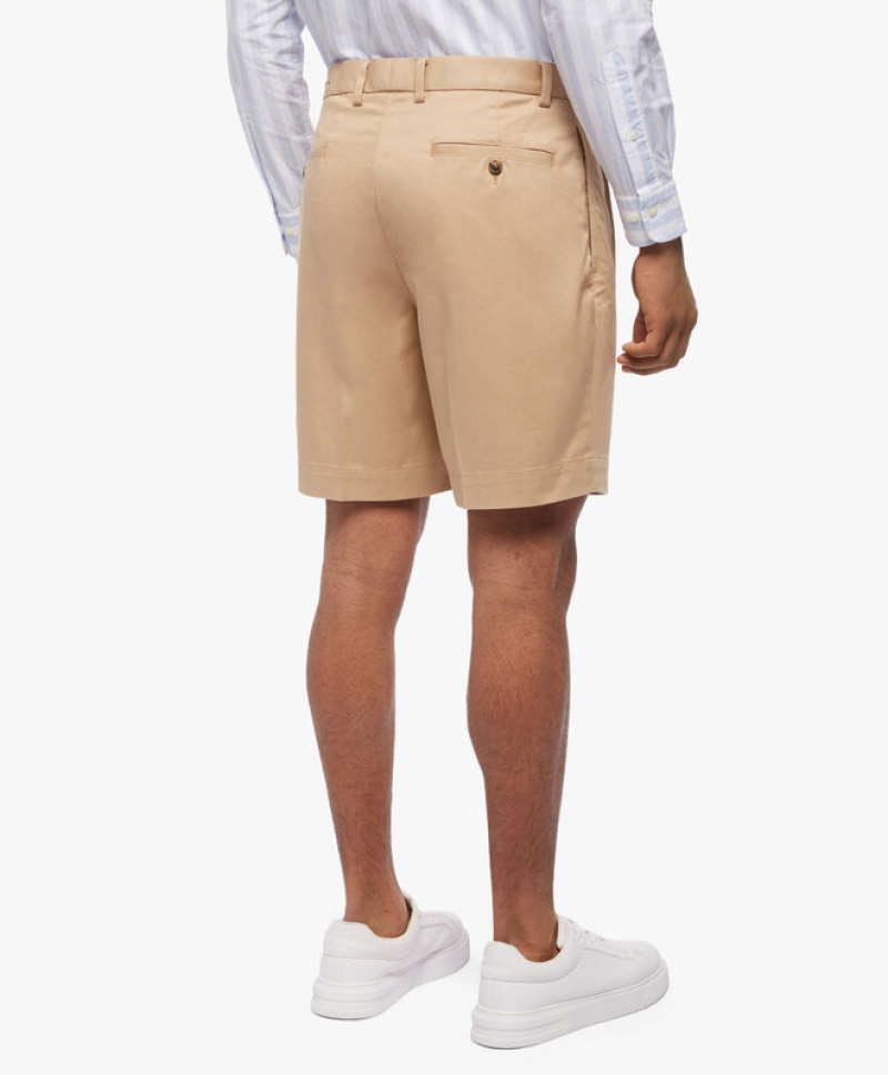 Dark Beige Brooks Brothers Stretch Pleat Front Men Shorts | SJU-127835