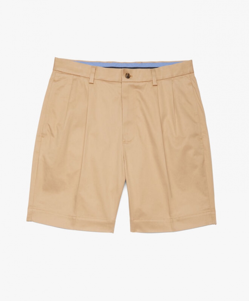 Dark Beige Brooks Brothers Stretch Pleat Front Men Shorts | SJU-127835