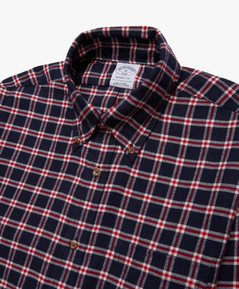 Dark Blue / Red Brooks Brothers Regent Regular-fit, Flannel, Button-Down Collar Men Shirts | CQE-824137