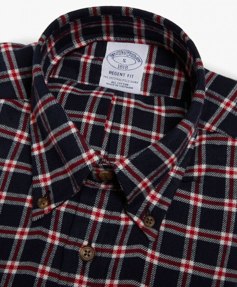 Dark Blue / Red Brooks Brothers Regent Regular-fit, Flannel, Button-Down Collar Men Shirts | CQE-824137