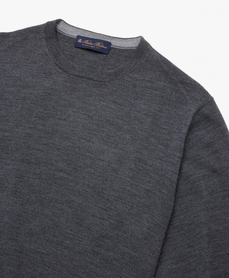 Dark Grey Brooks Brothers Merino Wool Crew-Neck Men Sweaters | PWY-410852