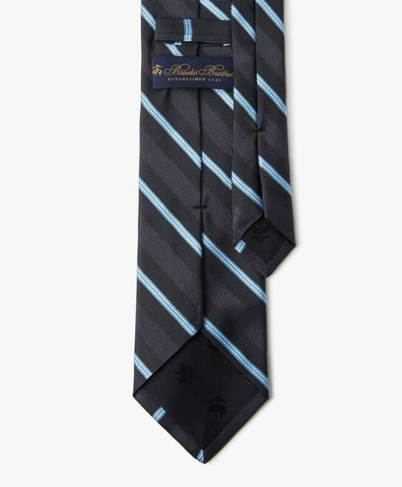 Dark Grey Brooks Brothers Silk Regimental Men Ties | MWN-380726