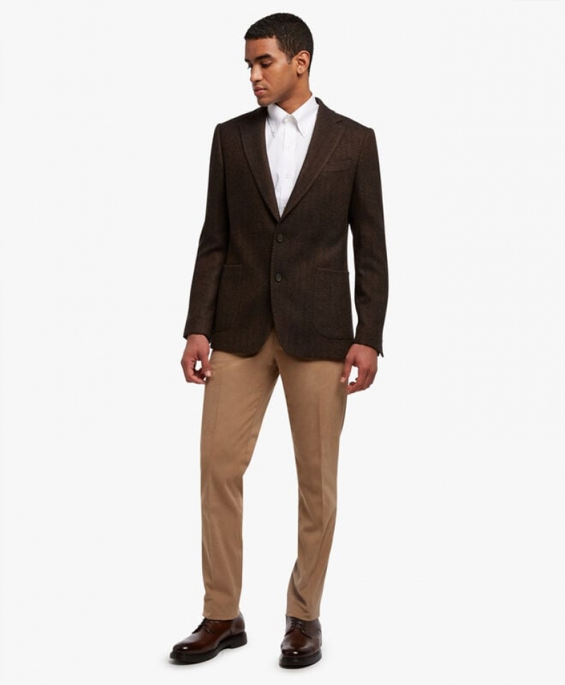 Dark Khaki Brooks Brothers Silk and Cashmere-Blend Sport Men Blazers | MYT-365178