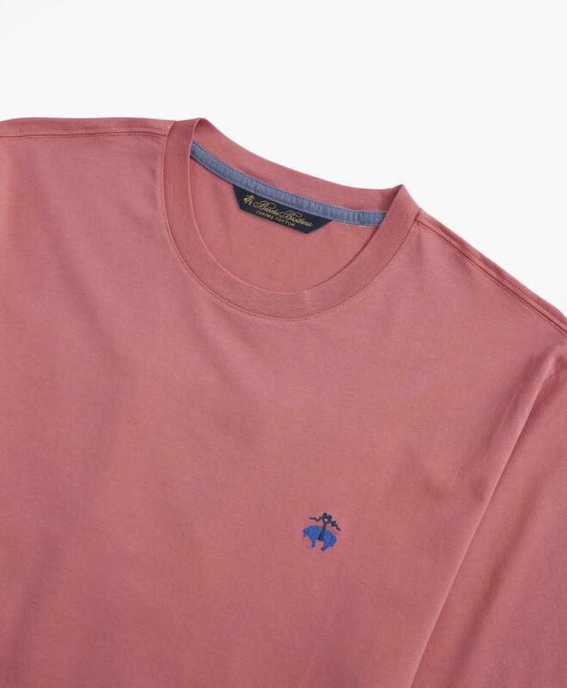 Dark Pink Brooks Brothers Supima Crewneck Cotton Men T-shirts | DEZ-873419