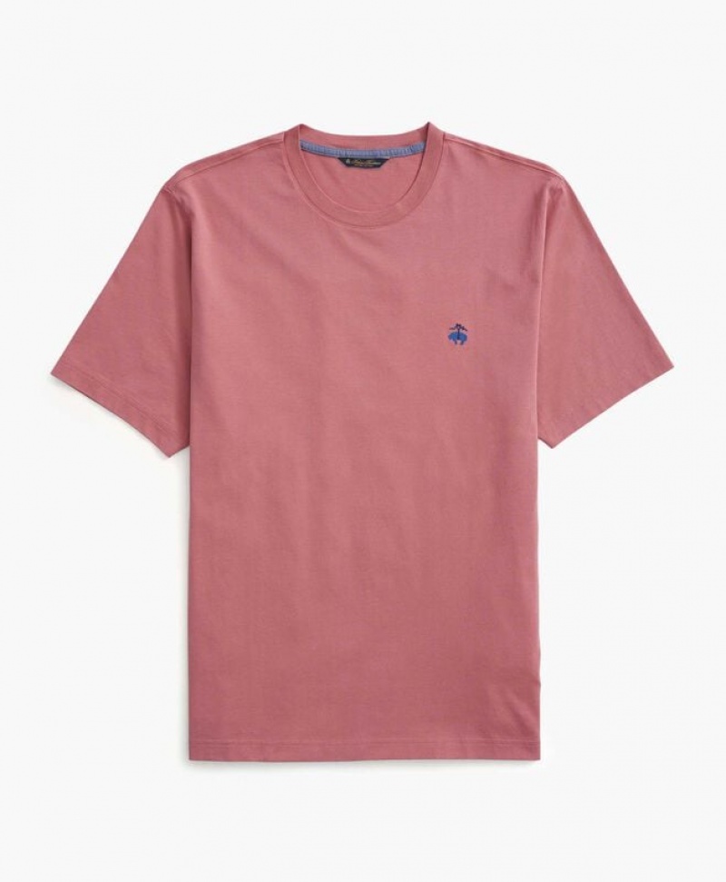 Dark Pink Brooks Brothers Supima Crewneck Cotton Men T-shirts | DEZ-873419