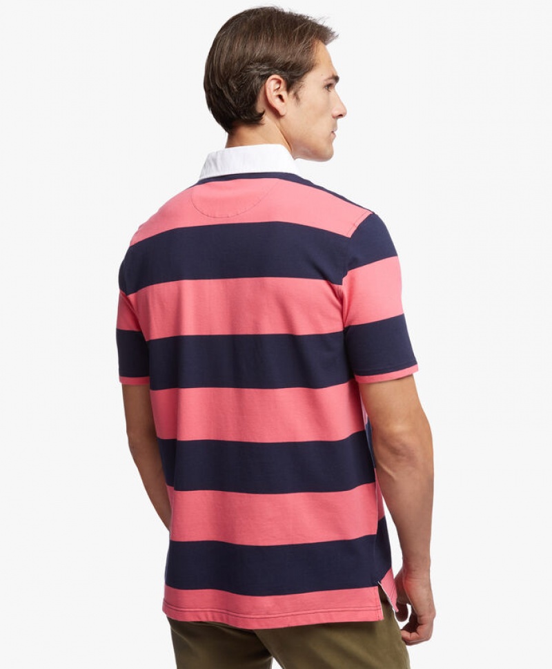 Dark Pink / Navy Brooks Brothers Slim-fit Rugby Stripe Stretch Pique Men Polo | PQO-091752