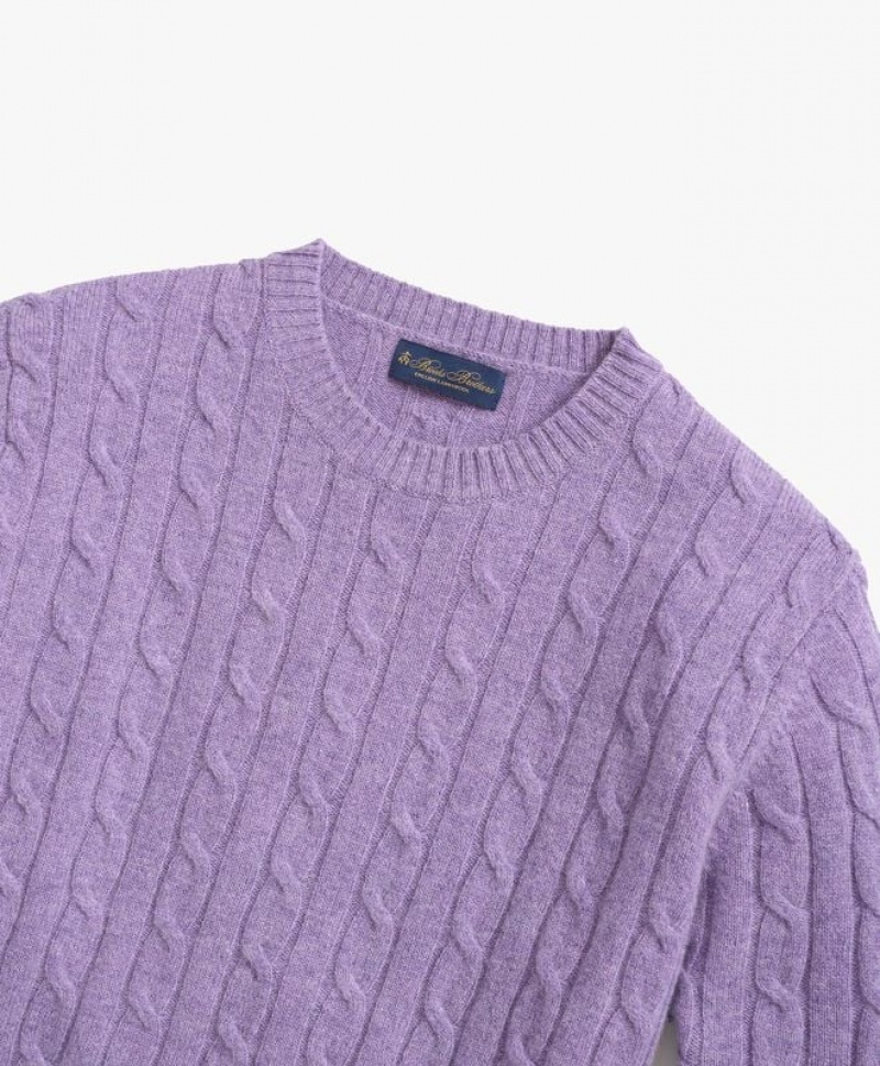 Dark Purple Brooks Brothers Lambswool Cable Crewneck Knit Men Sweaters | GQH-623981