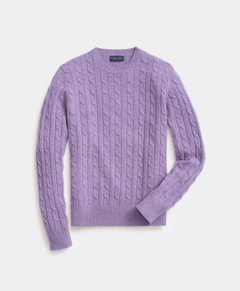 Dark Purple Brooks Brothers Lambswool Cable Crewneck Knit Men Sweaters | GQH-623981