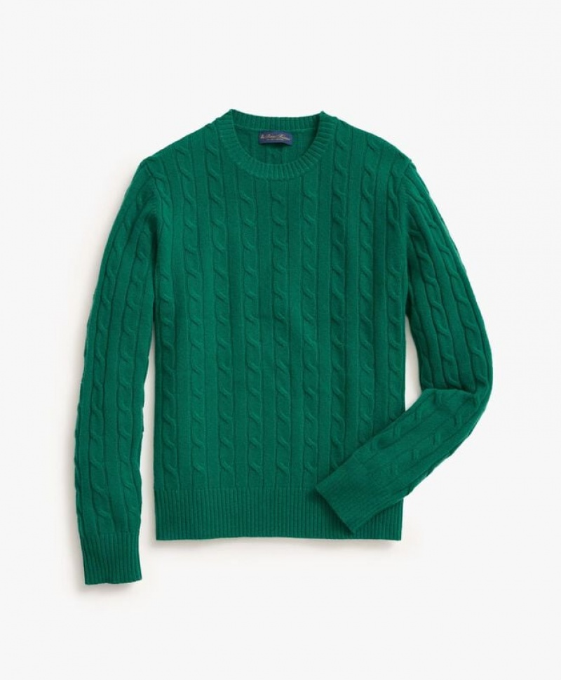 Dark Turquoise / Green Brooks Brothers Lambswool Cable Crewneck Knit Men Sweaters | QEY-250496