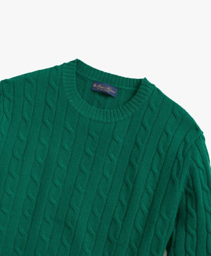 Dark Turquoise / Green Brooks Brothers Lambswool Cable Crewneck Knit Men Sweaters | QEY-250496