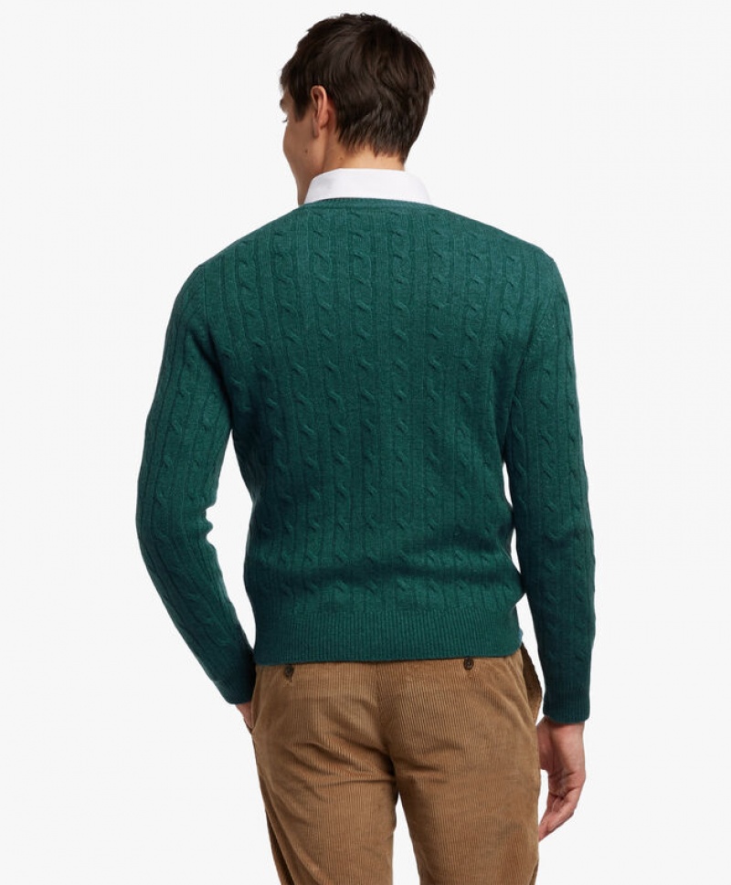 Green Brooks Brothers Cable-Knit Crew-Neck Men Sweaters | WHL-312478