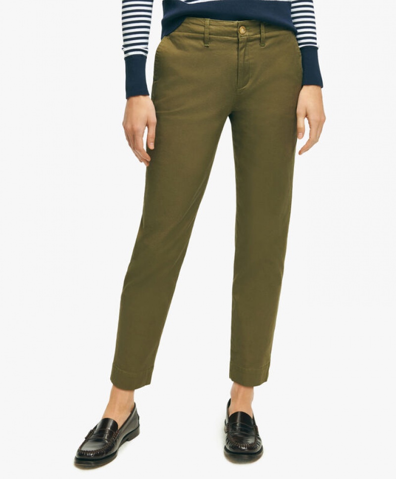 Green Brooks Brothers Garment Washed Stretch Cotton Chinos Women Casual Pants | JFB-906178