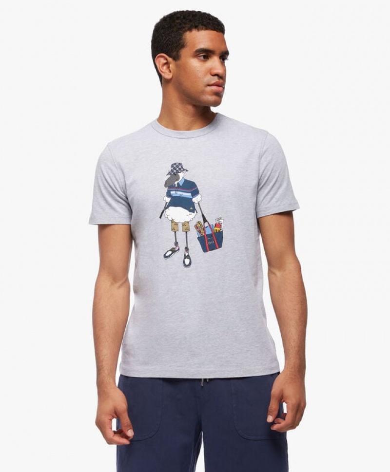 Grey Brooks Brothers Cotton Henry Print Men T-shirts | NPC-014253