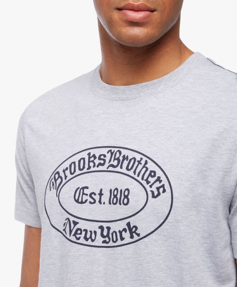 Grey Brooks Brothers Label Graphic Men T-shirts | URF-580631