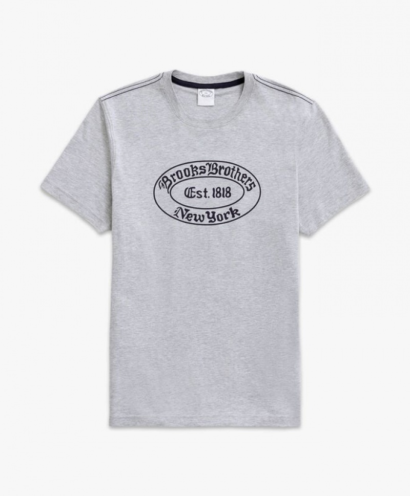 Grey Brooks Brothers Label Graphic Men T-shirts | URF-580631