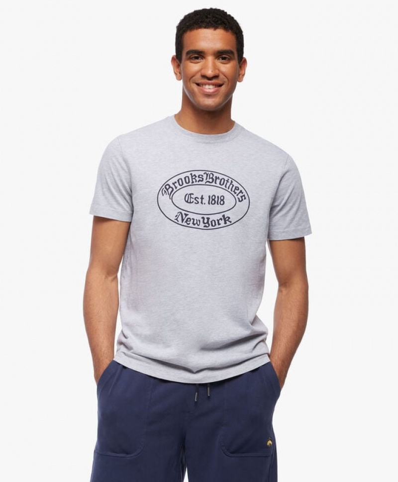 Grey Brooks Brothers Label Graphic Men T-shirts | URF-580631