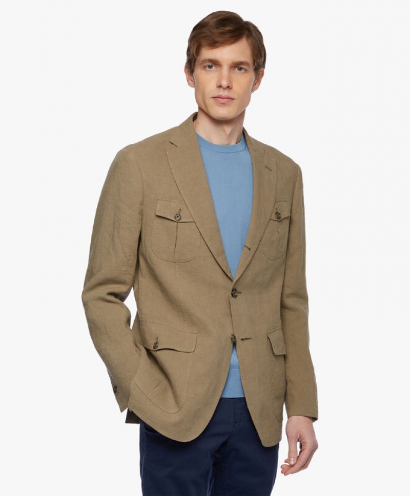 Grey Brooks Brothers Linen Safari Men Blazers | AQY-215409