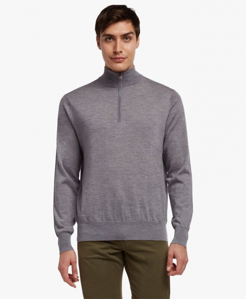 Grey Brooks Brothers Merino Wool Zipped Men Sweaters | GWI-013578