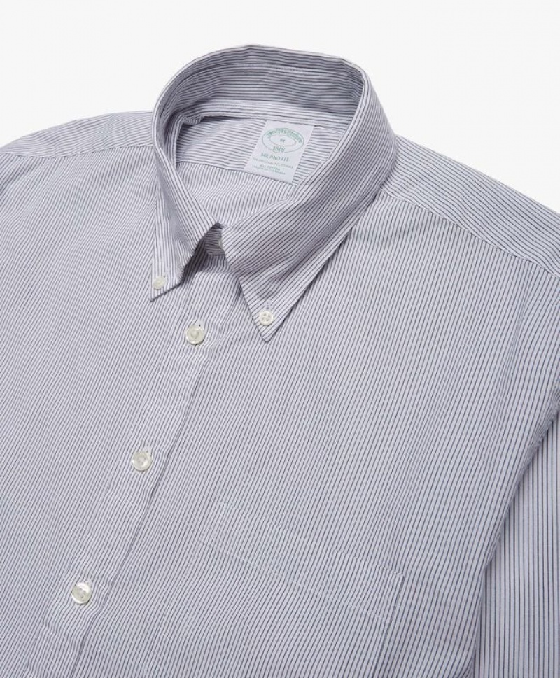 Grey Brooks Brothers Milano Slim-fit, Broadcloth, Button-Down Collar Men Shirts | NLT-243805