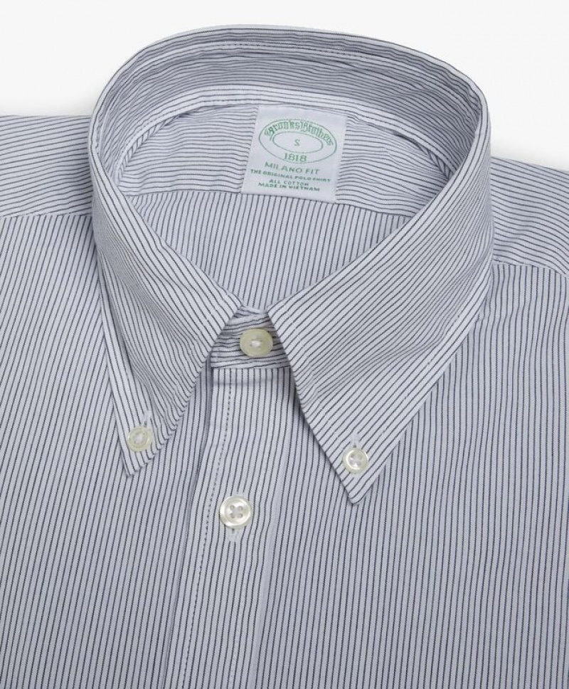 Grey Brooks Brothers Milano Slim-fit, Broadcloth, Button-Down Collar Men Shirts | NLT-243805