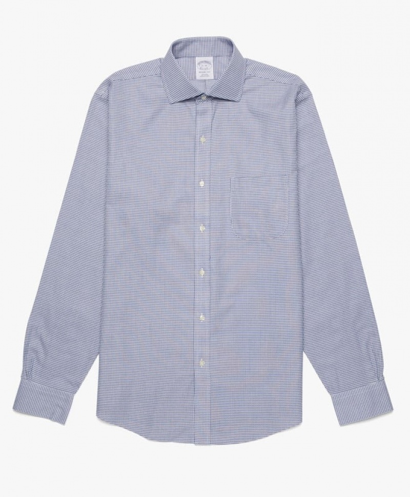 Grey Brooks Brothers Regular Fit Blue Non-Iron Spread Collar Men Shirts | NOC-630859